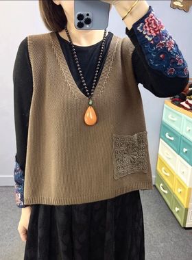 针织女款马甲紫色女士背心原创女式上衣休闲坎肩叠穿毛衣毛线马夹