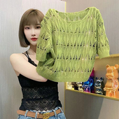 显瘦高端美感透气短袖 夏季 套头宽松小众短款 洋气时尚 薄款 镂空罩衫