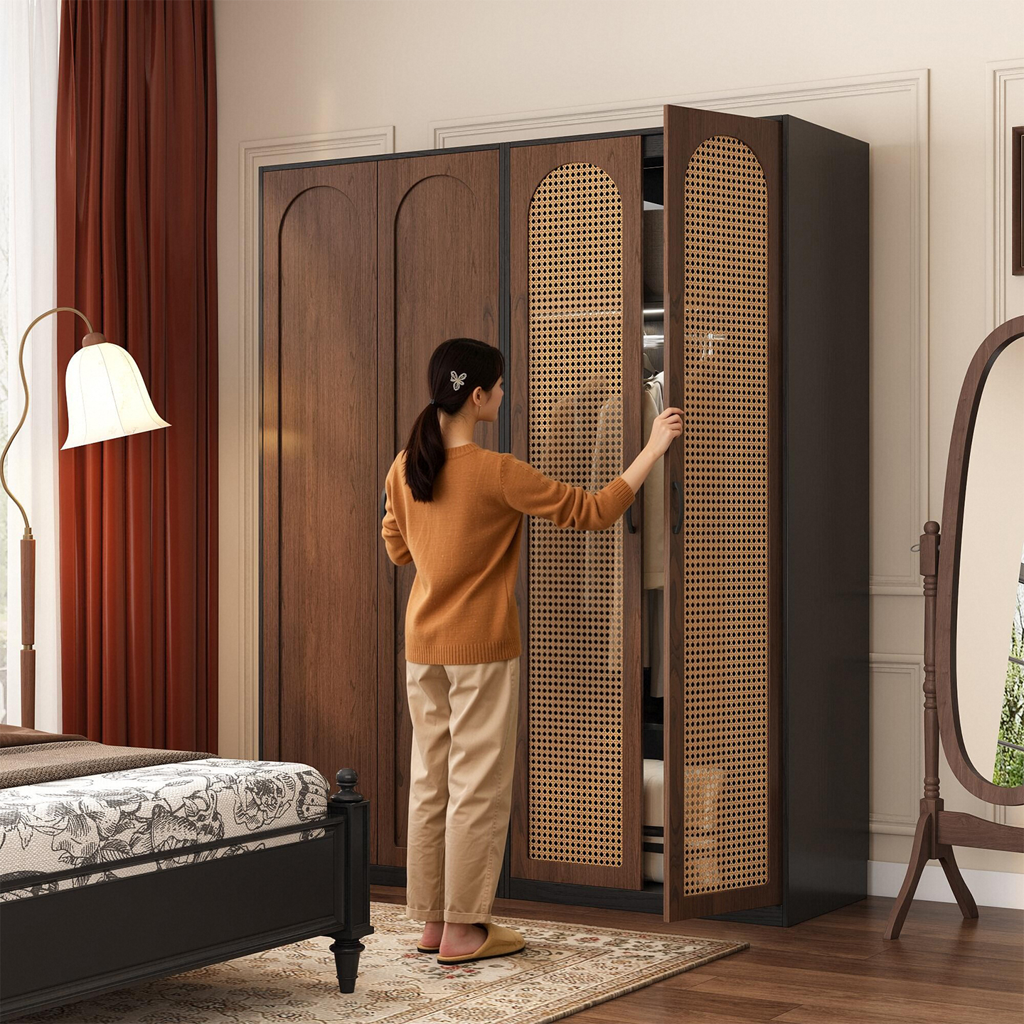 中古风衣柜卧室家用2025新款落地