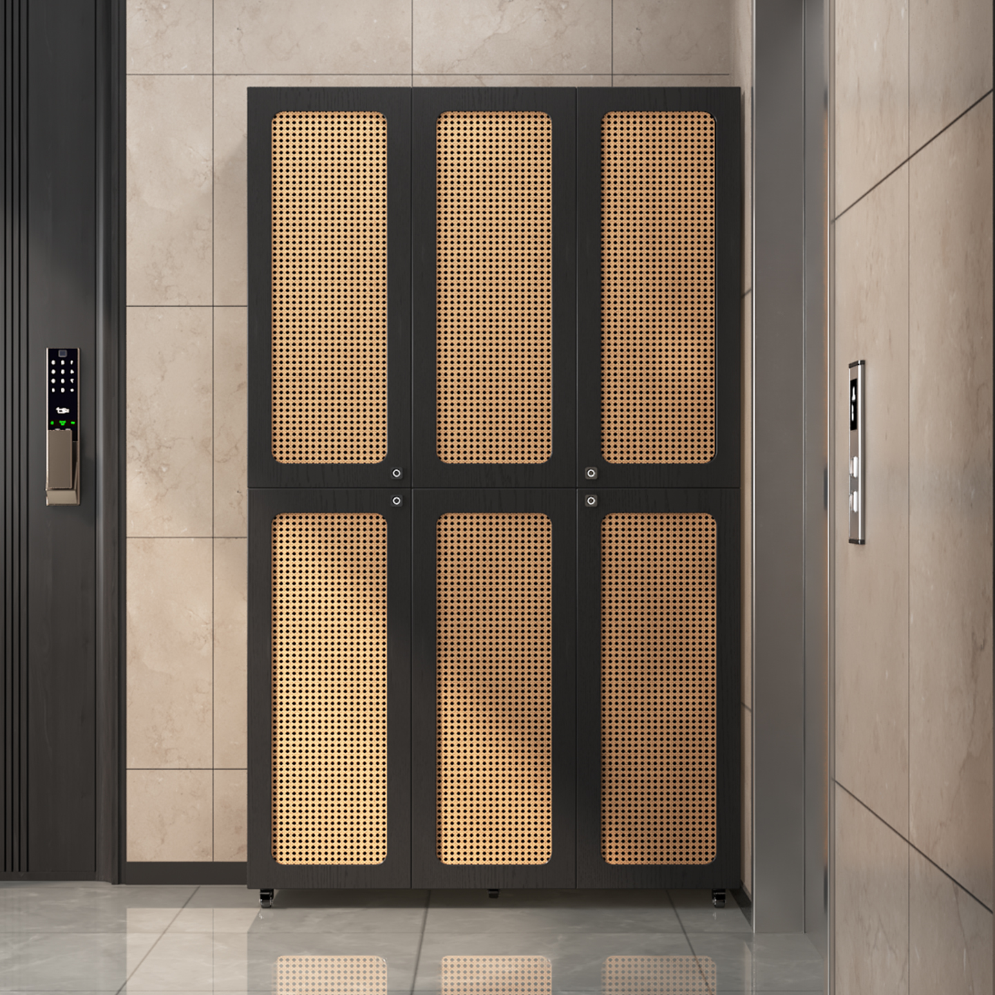 2025新款指纹锁鞋柜带滑轮可移动