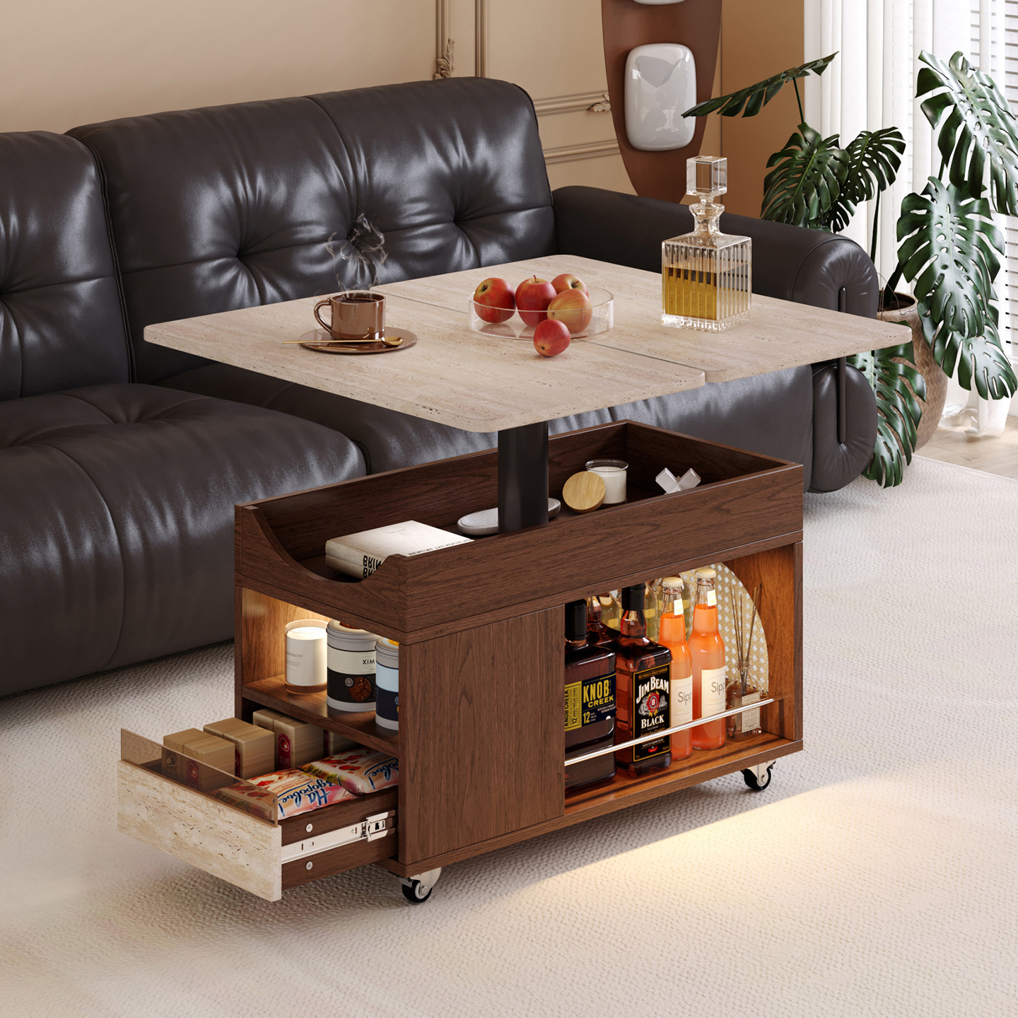 多功能茶几可移动可升降折叠