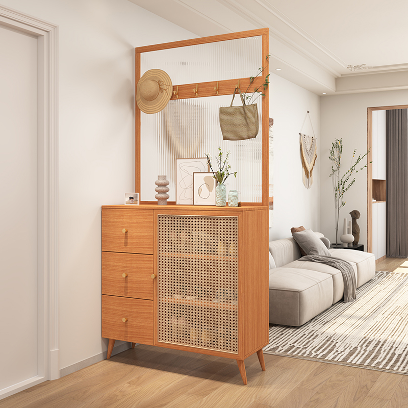 原木风日式实木隔断柜鞋柜一体