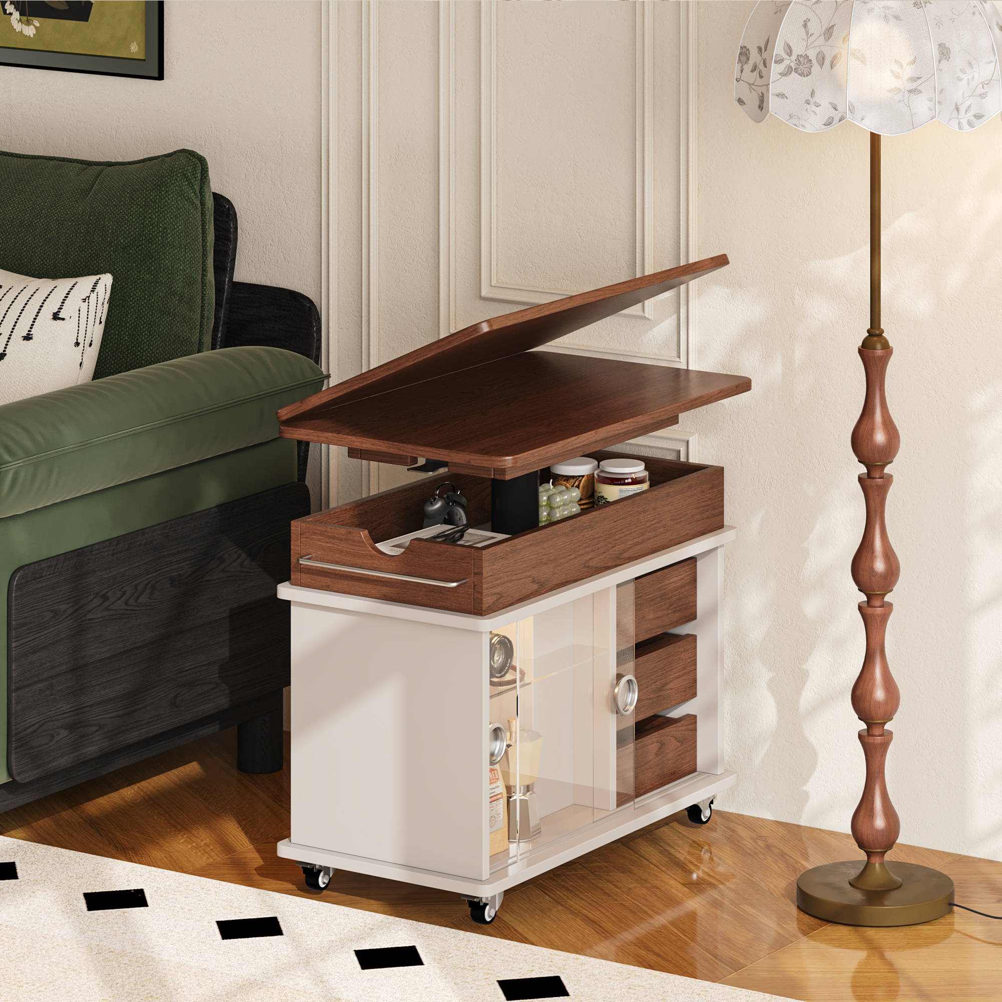 沙发边柜可移动可升降可折叠