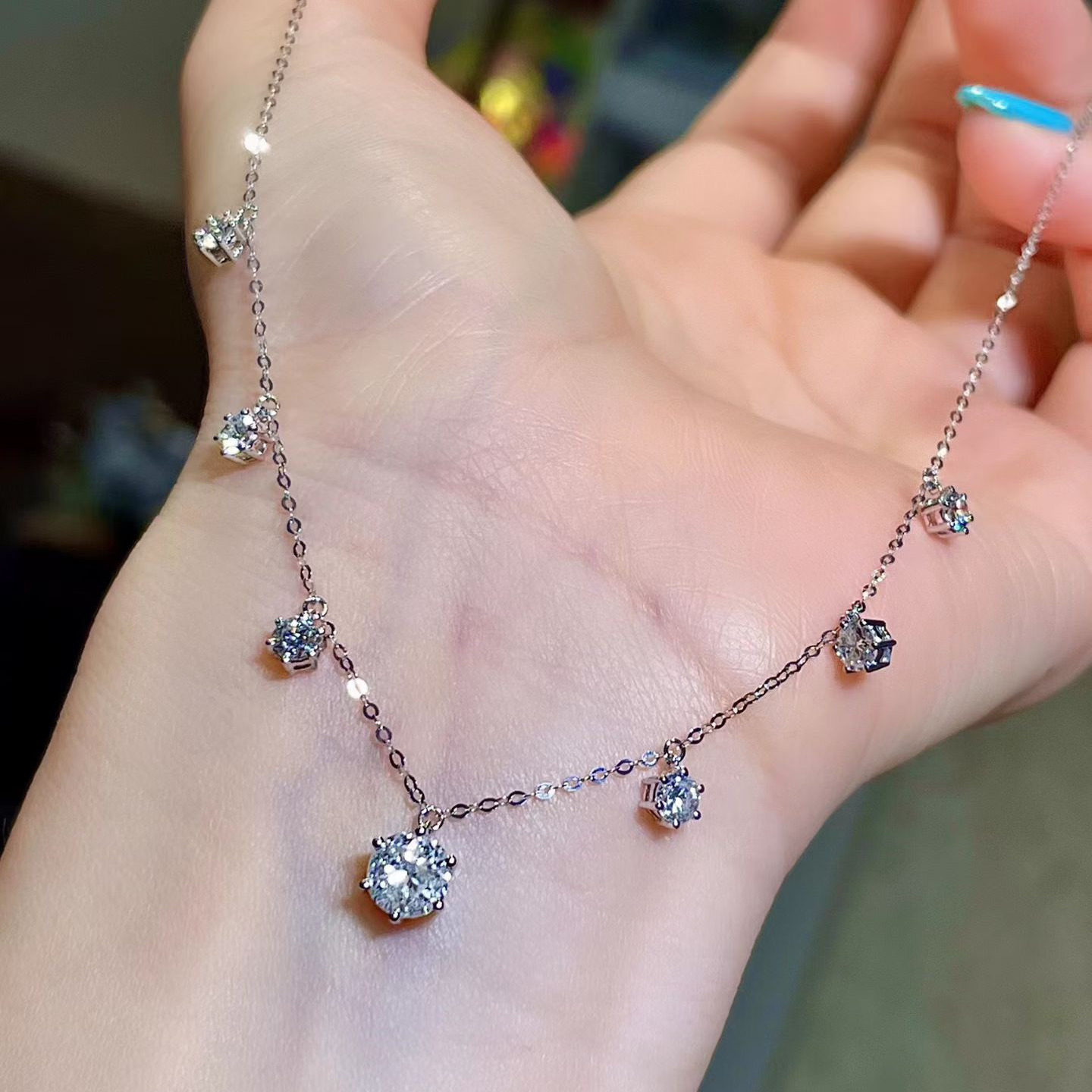 岚心珠宝18K白金1.98ct钻石项链条 气质百搭通勤女锁骨链子长40cm