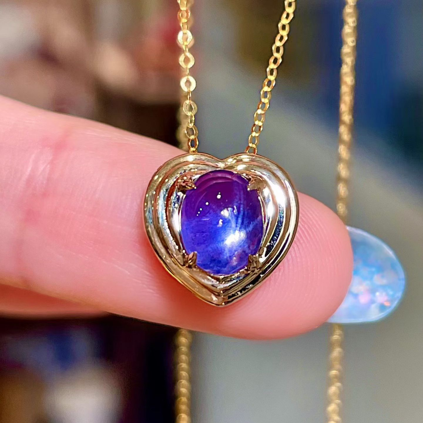 岚心珠宝18K黄金2.26ct紫色星光蓝宝石爱心吊坠 百搭精品女项链坠