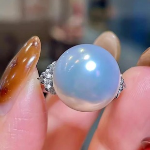 岚心珠宝PT900铂金13.8mm南洋白珠戒指圈 珍珠钻石手环 大气百搭