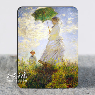 莫奈油画作品撑阳伞的女人 莫奈作品创意冰箱贴 世界名画装饰磁贴