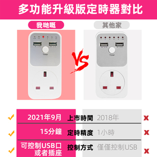 倒计时插座定时器智能充电USB 英式 5V2.1A自动断电防过充时间挚