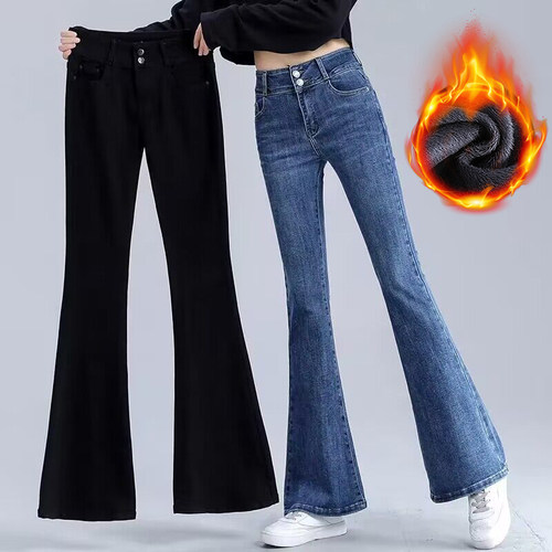 微喇叭裤九分裤加厚牛仔裤2025冬