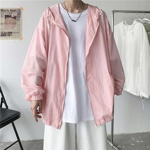 外套5X 粉色连帽防晒衣男2025新款 防紫外线夏季 薄款 防晒服宽松大码