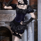 丝绒绑带露背修身 哥特氛围感泡泡袖 上衣 哀悼之日 血液供给原创