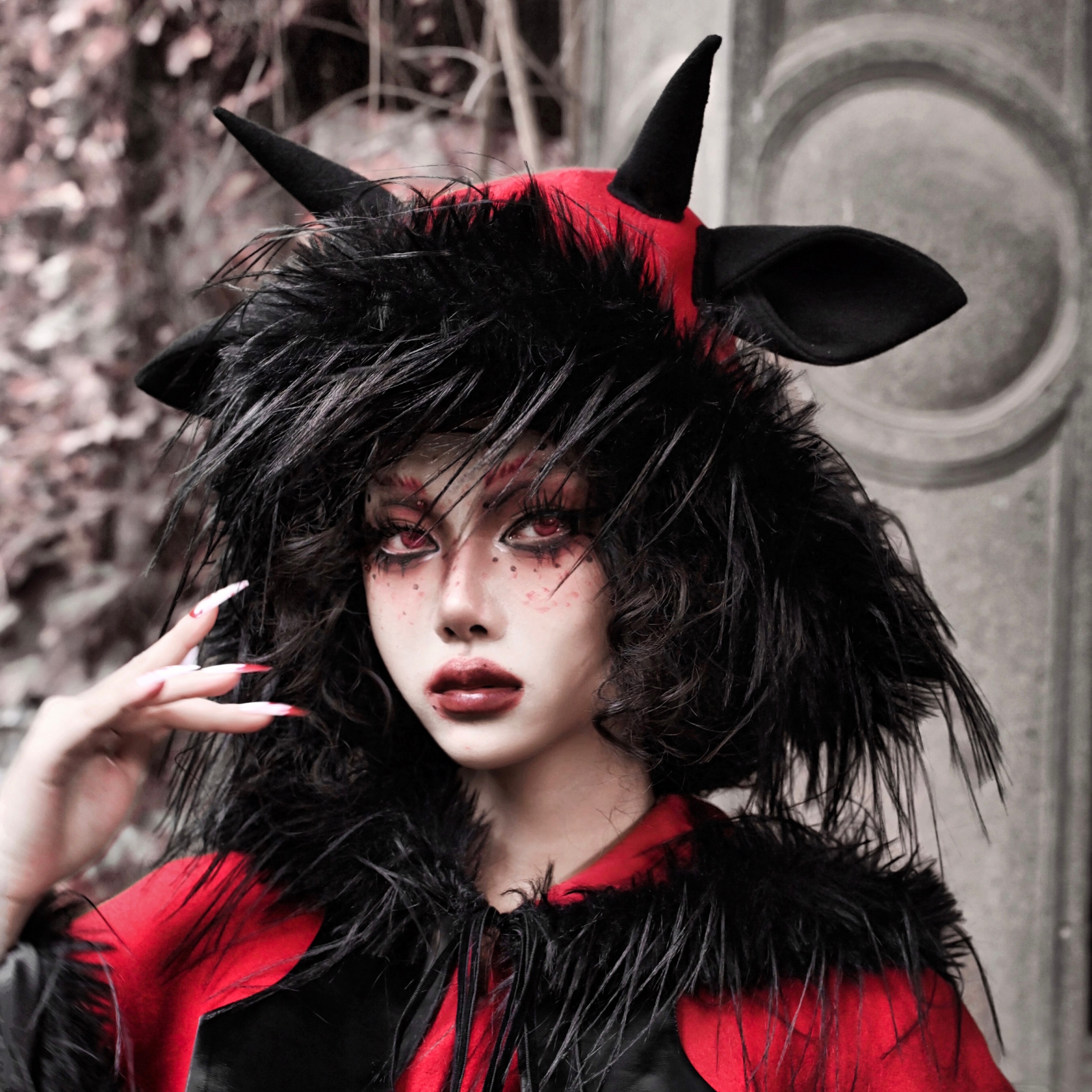 血液供给原创红黑毛毛帽