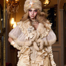 血液供给原创 米色环保披肩皮草斗篷礼服外搭圣诞节 斯拉夫千金