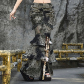 中国风扎染修身 新中式 鱼尾鸟笼鱼尾半身裙 春龙祭 血液供给原创