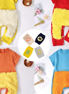 夏季薄款短袖婴儿拖把侠爬行服宝宝拖地爬爬服擦地板防脏连体罩衣