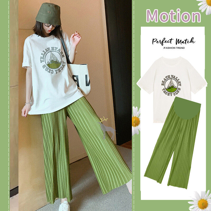 孕妇夏装套装外出时尚款夏季网红宽松冰丝裤子休闲产检两件套洋气