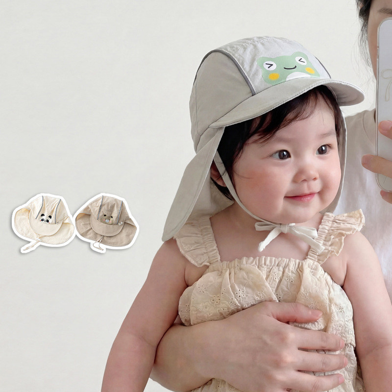 韩国婴儿帽子夏季新款婴幼儿卡通护颈披肩帽遮阳防晒帽宝宝渔夫帽