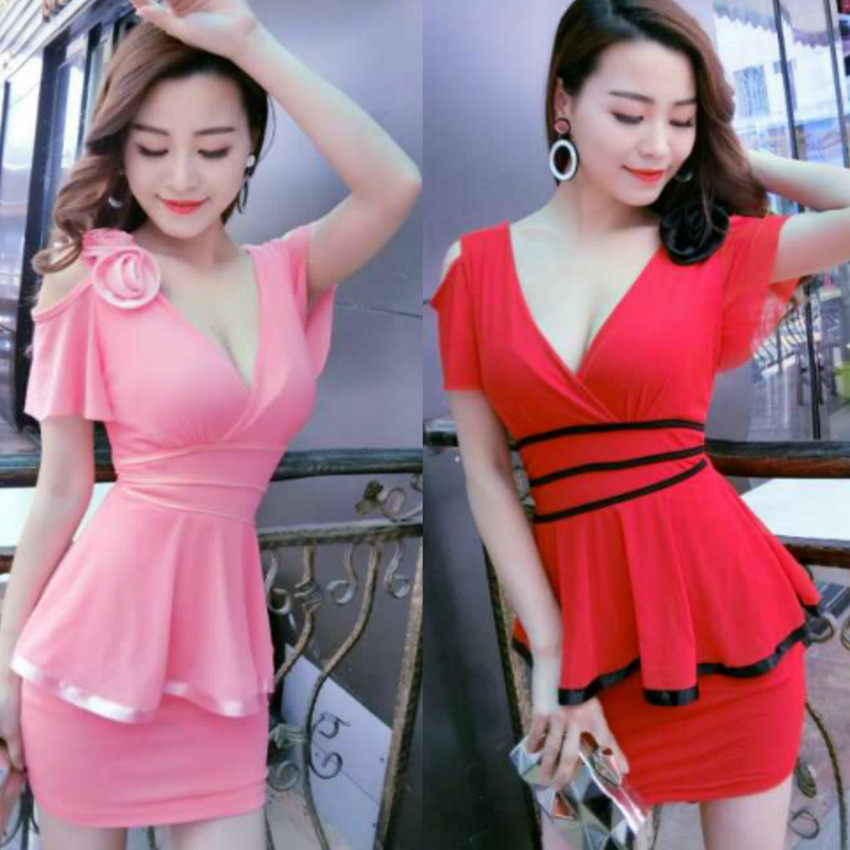 2025夜场女装夏季新款时尚扎花ktv公主服修身显瘦低胸遮肚连衣裙
