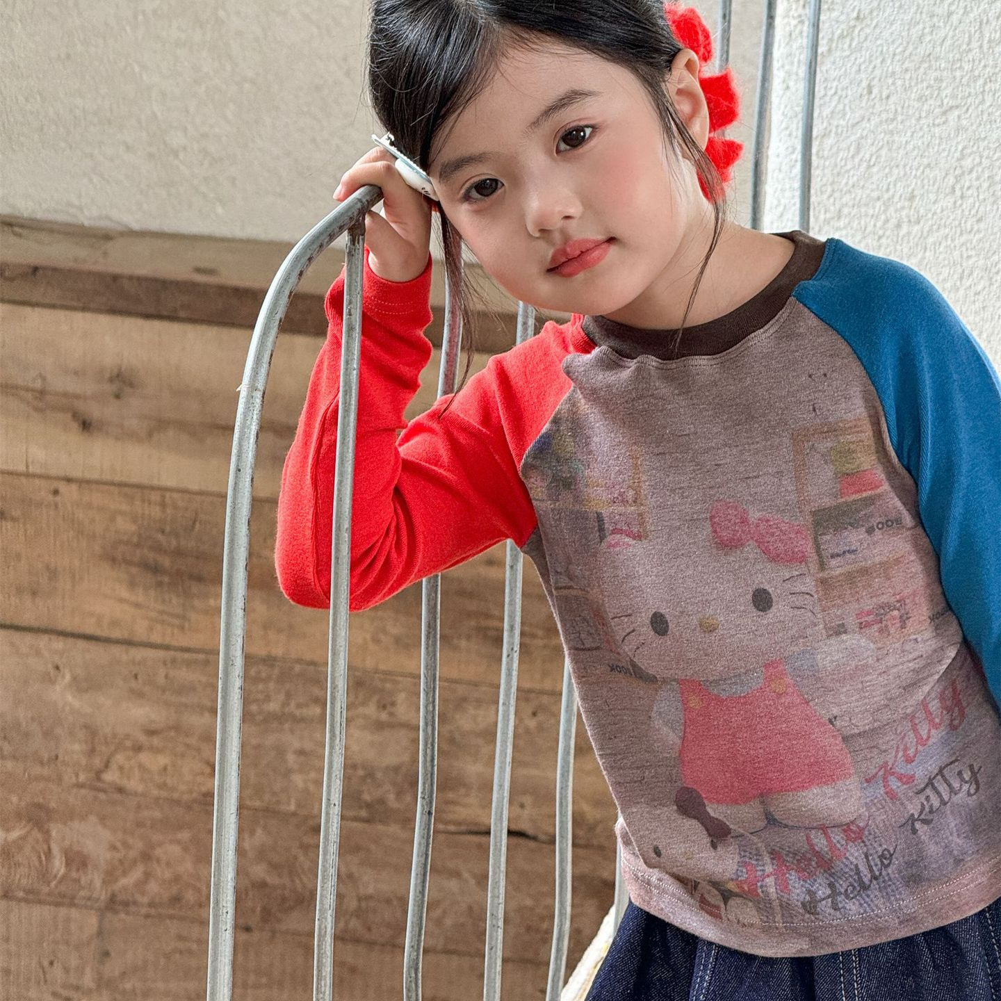 2025秋装新款韩版可爱百搭长袖阔T恤宽松休闲卡通KT猫内搭上衣