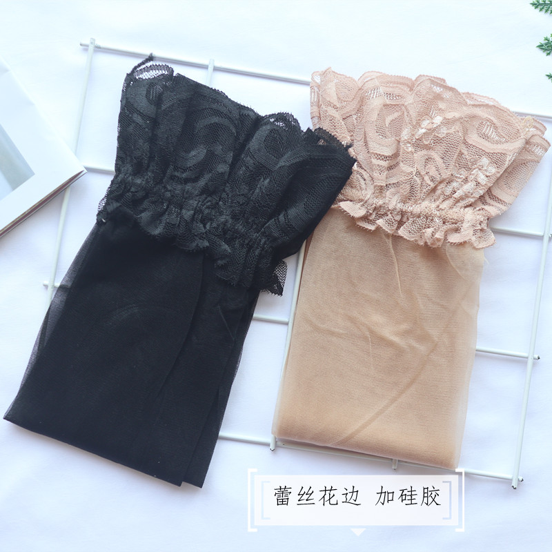 肉色长筒丝袜女士夏季超薄透明自然肤色蕾丝防滑大腿长筒袜性感黑