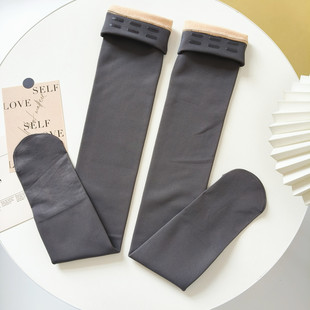 空姐灰透肤长筒袜女加长秋冬加绒保暖护膝袜防滑假透肉过膝高筒袜