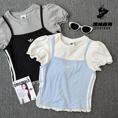 阿迪达斯三叶草女泡泡袖短袖T恤