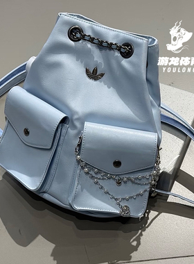 阿迪达斯adidas三叶草 蓝色简约便捷人造革双肩包 KW4751