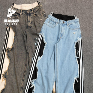 KY5193 女子针织宽松休闲牛仔长裤 阿迪达斯Adidas 三叶草26新款