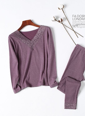 秋季女士FTY贴身棉秋衣秋裤套装腰膝双层打底保暖内衣薄款家居服