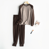 秋冬款 带胸垫女士家居服可外穿休闲套装 磨毛舒绒睡衣插肩长袖 新款