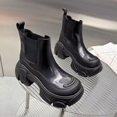 胎牛皮松糕厚底大头马丁靴女欧洲站2025新款 英伦风真皮增高短靴女