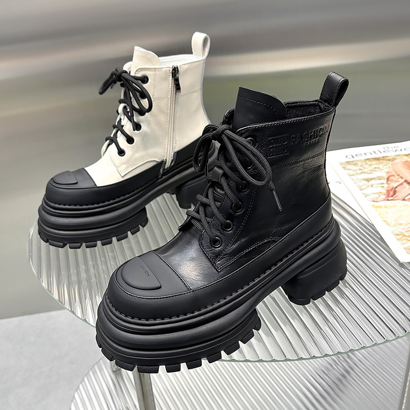 真皮增高厚底系带英伦风马丁靴女