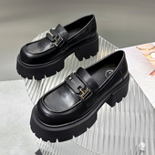 真皮增高粗跟乐福鞋 女2025年秋季 新款 欧洲站小皮鞋 复古英伦风单鞋