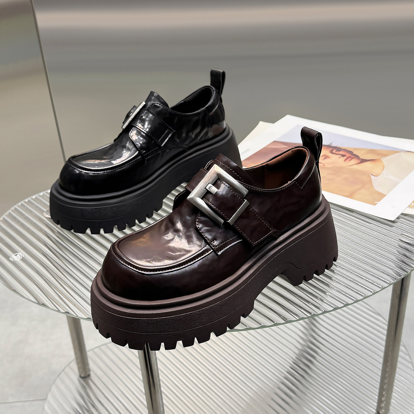 真皮厚底乐福鞋女皮带扣深口单鞋2026春季新款洋气增高百搭松糕鞋,女鞋,深口单鞋,淘宝优惠券,粉丝福利购,淘宝优惠卷