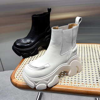 欧洲站真皮白色大头马丁靴女款2023新款英伦风增高坡厚底松糕短靴
