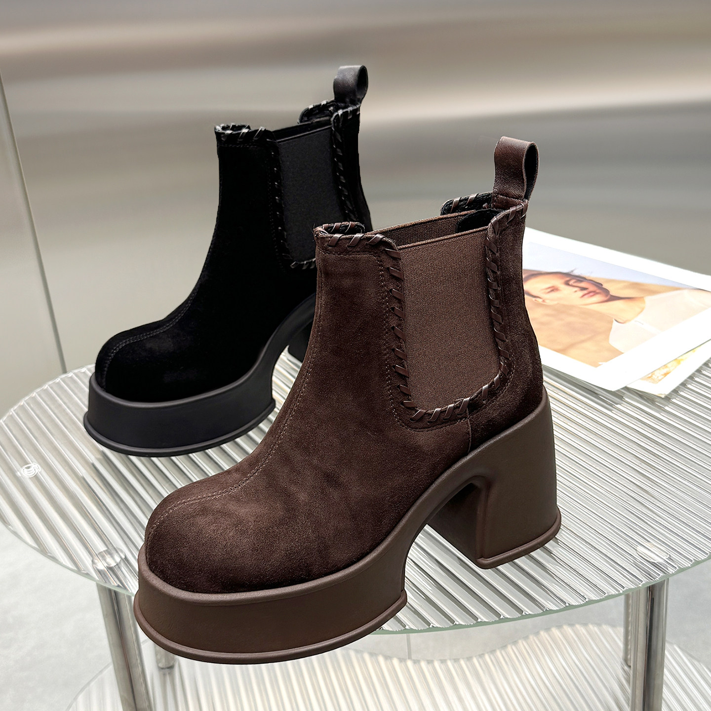 山山羊猄皮厚底增高马丁靴女2025秋冬新款复古英伦风显瘦百搭短靴,女鞋,马丁靴,淘宝优惠券,粉丝福利购,淘宝优惠卷