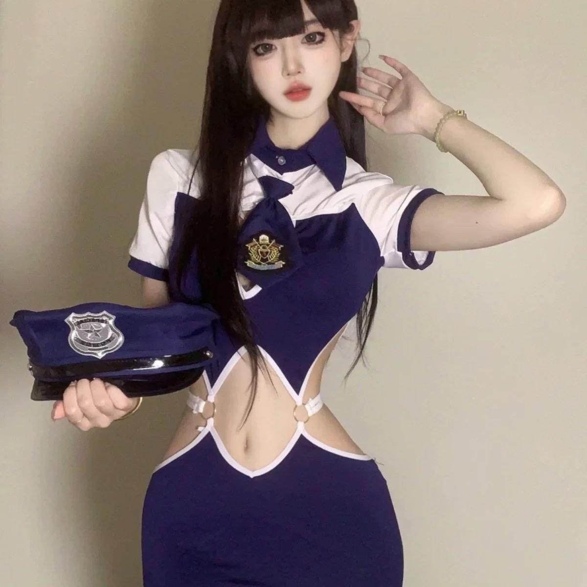 女警cos服性感角色扮演主播夜店制服纯欲空姐包臀短款连衣裙服装