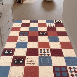 丝圈入户门地垫复古格子进门口脚垫刮泥蹭土门垫可裁剪玄关地毯