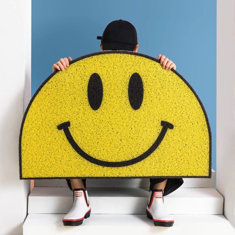 黄色半圆笑脸丝圈入户门地垫除尘耐脏垫进门免洗防滑脚垫玄关地毯,居家布艺,入户地垫,淘宝优惠券,粉丝福利购,淘宝优惠卷