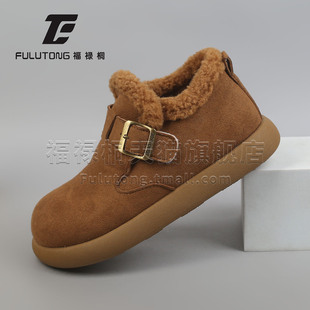 福禄桐毛绒勃肯鞋女冬季2025新款女鞋保暖青年包头魔术贴厚底棉鞋