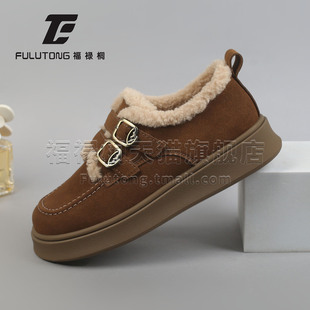 福禄桐雪地靴女2025新款秋冬季厚底加绒保暖棉鞋毛毛一脚蹬勃肯鞋