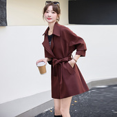 外套 宽松时髦休闲收腰中长款 小个子安哥拉红风衣女装 2026春秋新款