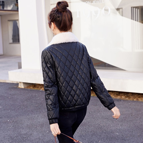 加绒加厚PU皮衣棉服女