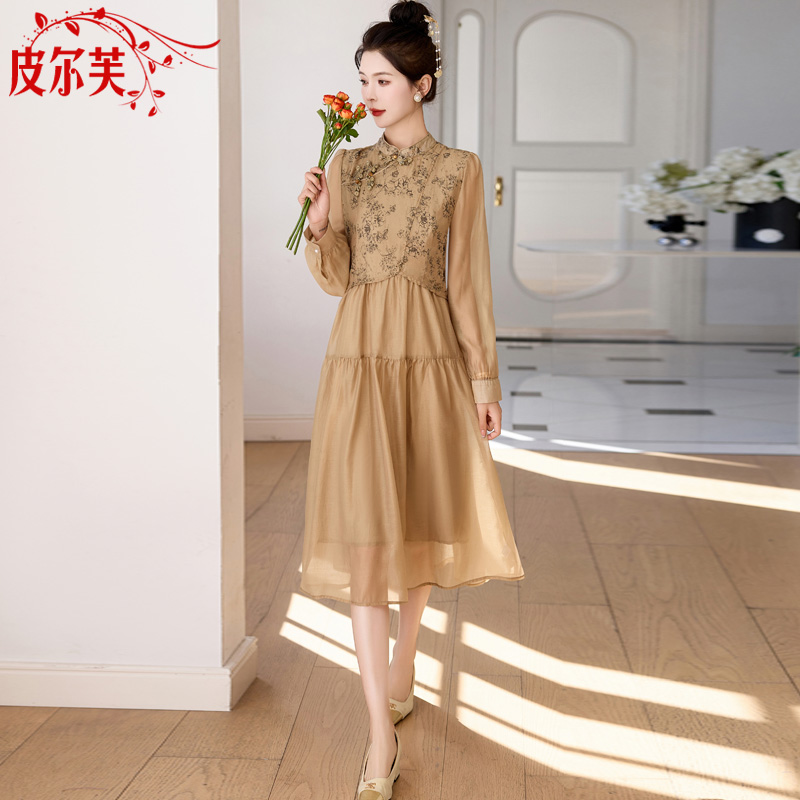 新中式盘扣碎花连衣裙女