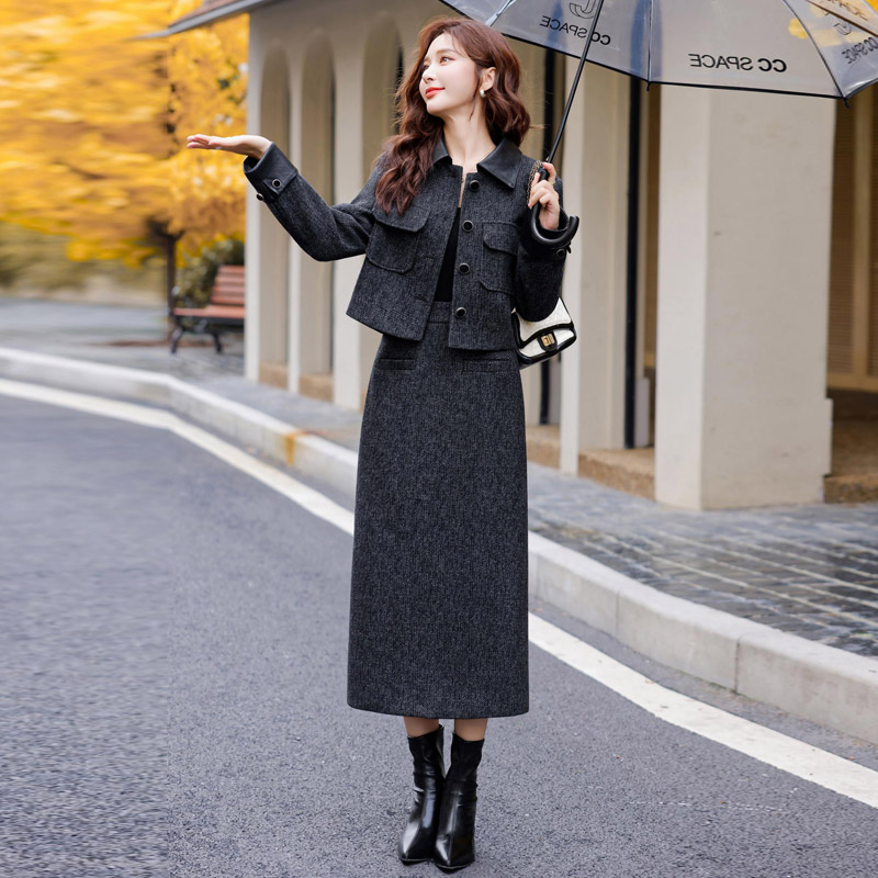 高级感休闲外套半身裙两件套