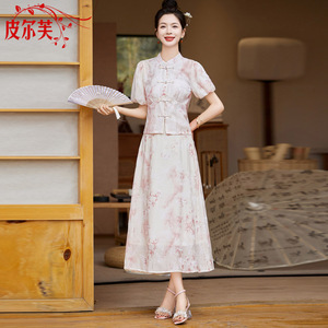 新中式气质国风连衣裙搭配一整套装女夏季新款高端精致碎花两件套
