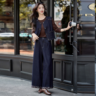 今年流行搭配一整套女装春秋季新款显瘦洋气内搭马甲阔腿裤三件套