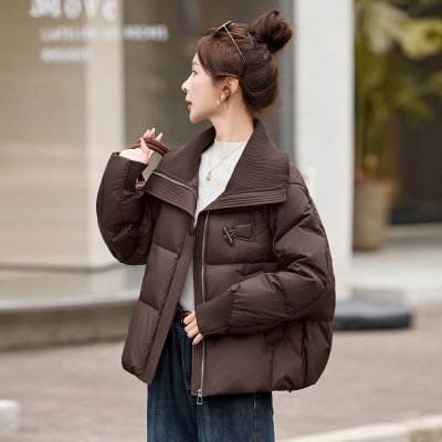 韩系翻领针织拼接短款羽绒服