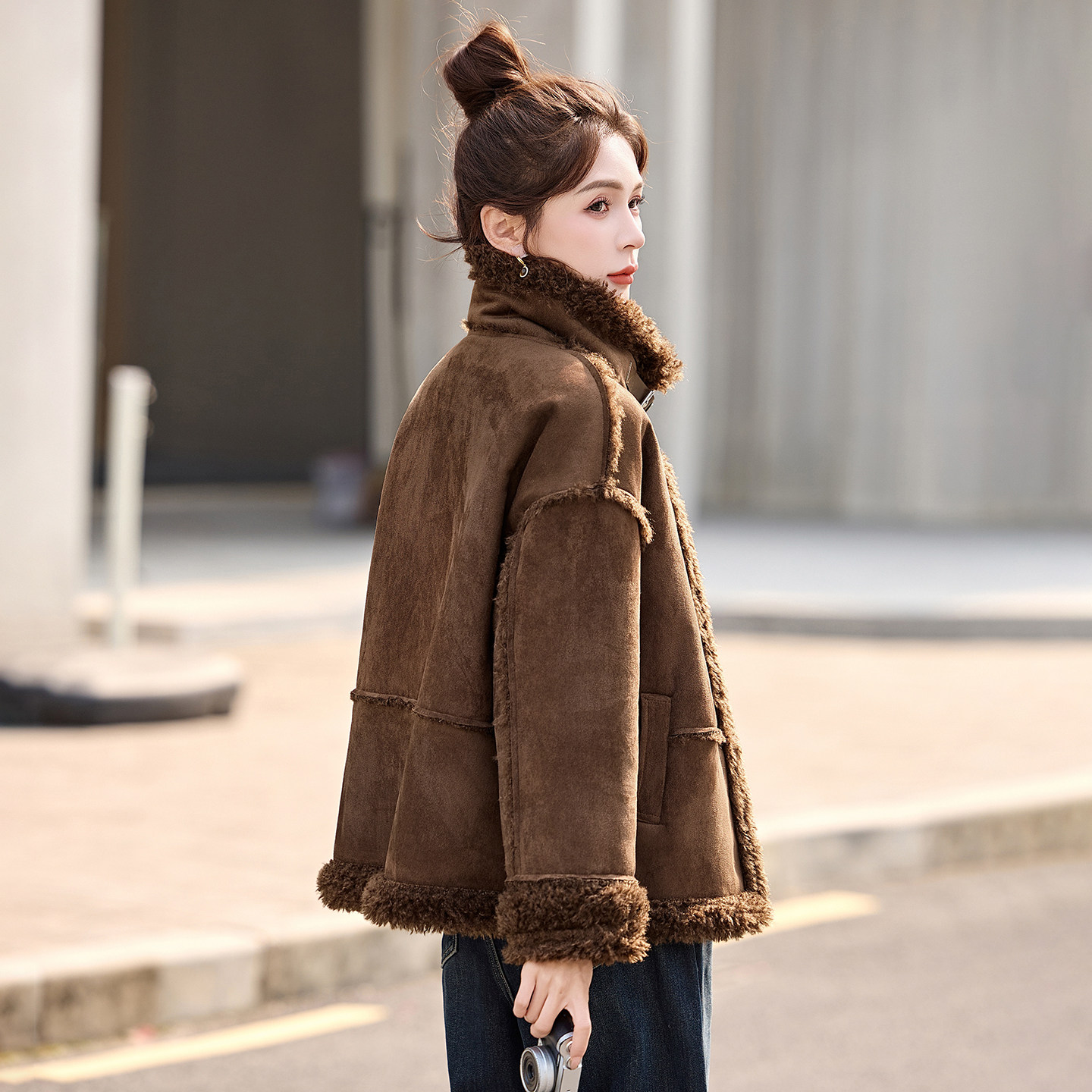 小个子复古皮绒一体外套女短款棉服2026冬新款加厚保暖袄子女夹克