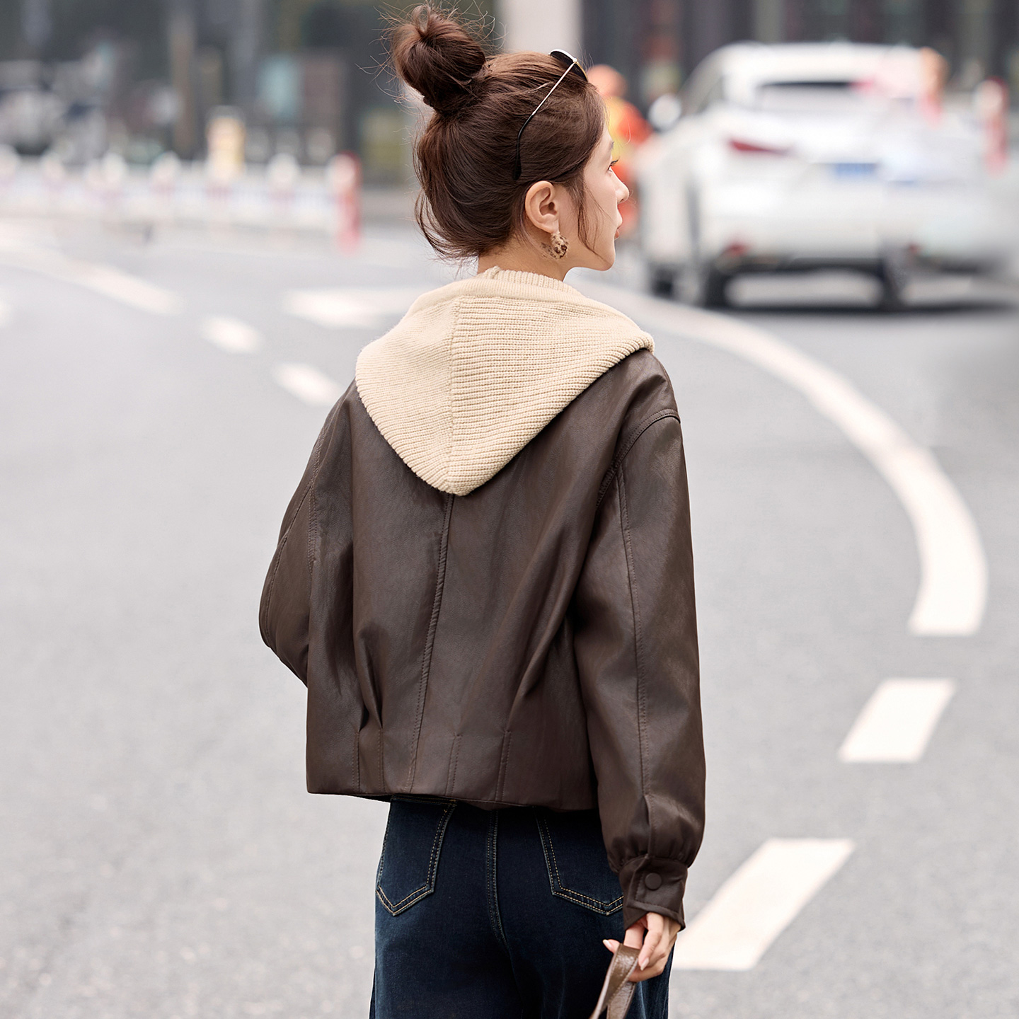 小个子PU皮棉衣夹克女